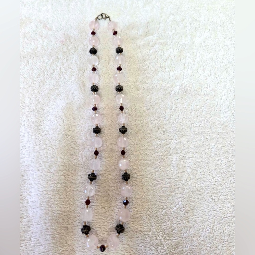 Vintage Pink and Black Beaded Necklace